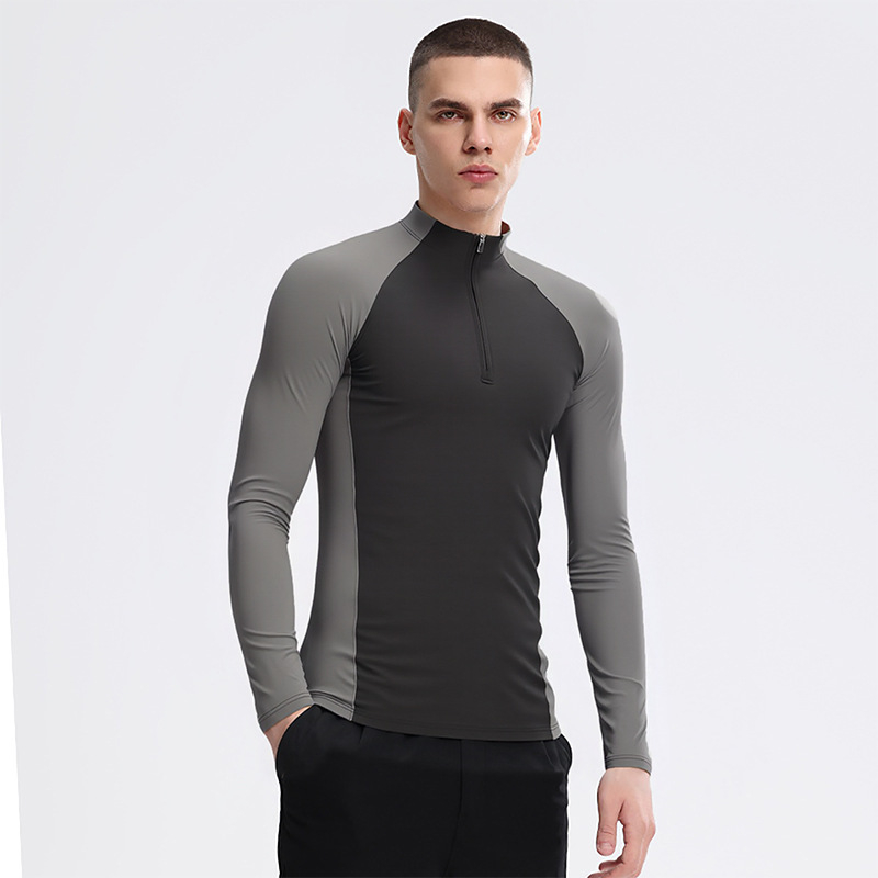 Leap tricou ciclism bărbați, mânecă lungă, fleece călduros, guler înalt, fermoar parțial, uscare rapidă