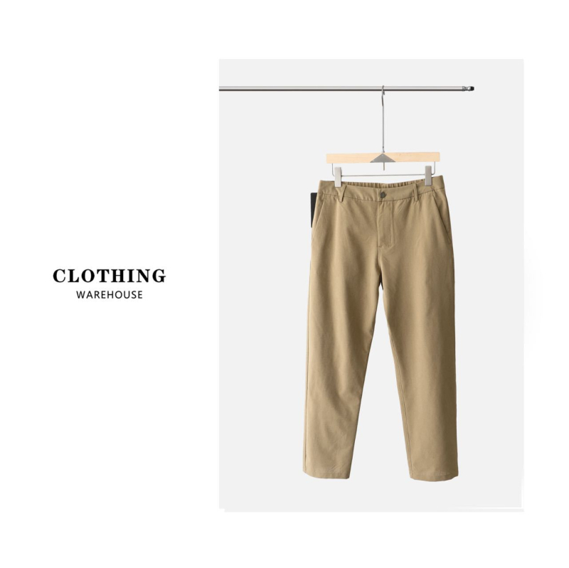 Pantaloni sport casual pentru bărbați, croială dreaptă, material elastic din amestec (50% poliester), talie medie, fermoar