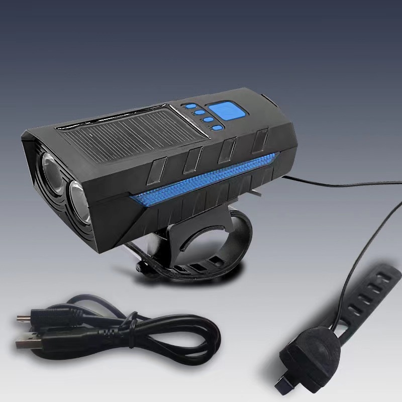 Solarna dvostruki zvučni rog za bicikl s prednjim svjetlom, USB punjenje, visokodecibelni upozoravajući zvuk