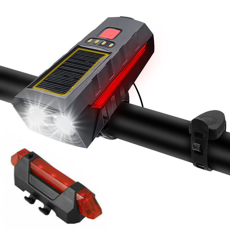 Solarna dvostruki zvučni rog za bicikl s prednjim svjetlom, USB punjenje, visokodecibelni upozoravajući zvuk