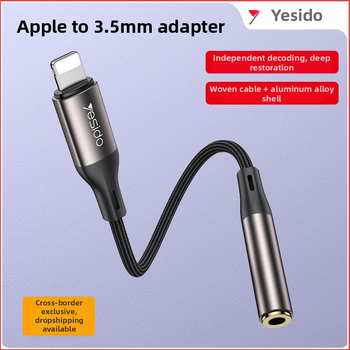 Cablu audio Lightning la 3,5 mm YAU45 pentru iPhone 14; miez împletit, placare cu nichel, carcasă din aliaj de aluminiu, greutate 28 g