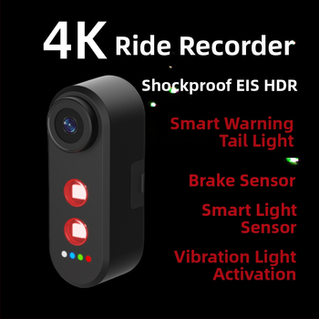 Camera pentru bicicletă HDR 4K, antișoc, compatibilă cu drum și MTB, conectivitate USB, semnal de frână inteligent cu far LED – suport cu moduri duble (HDR, 4K, antișoc, drum/ MTB, USB)