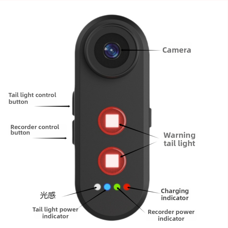 Camera pentru bicicletă HDR 4K, antișoc, compatibilă cu drum și MTB, conectivitate USB, semnal de frână inteligent cu far LED – suport cu moduri duble (HDR, 4K, antișoc, drum/ MTB, USB)