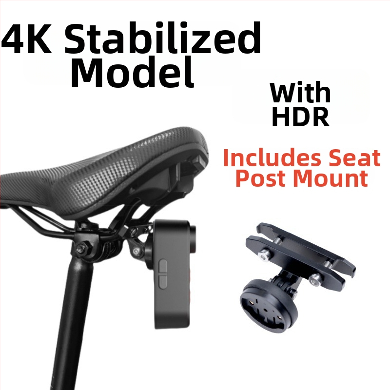 Camera pentru bicicletă HDR 4K, antișoc, compatibilă cu drum și MTB, conectivitate USB, semnal de frână inteligent cu far LED – suport cu moduri duble (HDR, 4K, antișoc, drum/ MTB, USB)