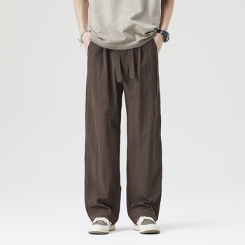 Pantaloni sport casual de bărbați din nylon, croială dreaptă lejeră, talie medie cu centură, uscare rapidă, fermoar