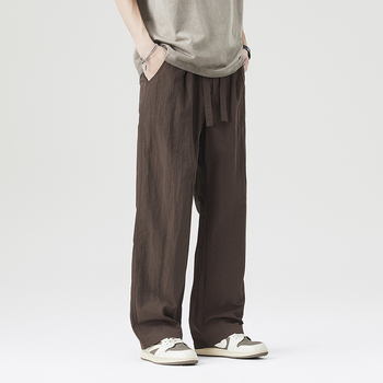 Pantaloni sport casual de bărbați din nylon, croială dreaptă lejeră, talie medie cu centură, uscare rapidă, fermoar