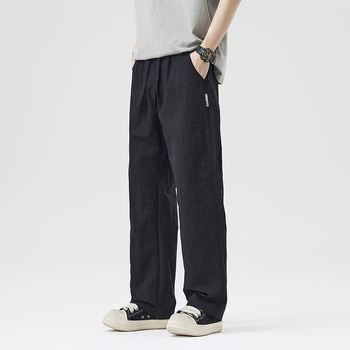 Pantaloni sport casual de bărbați din nylon, croială dreaptă lejeră, talie medie cu centură, uscare rapidă, fermoar