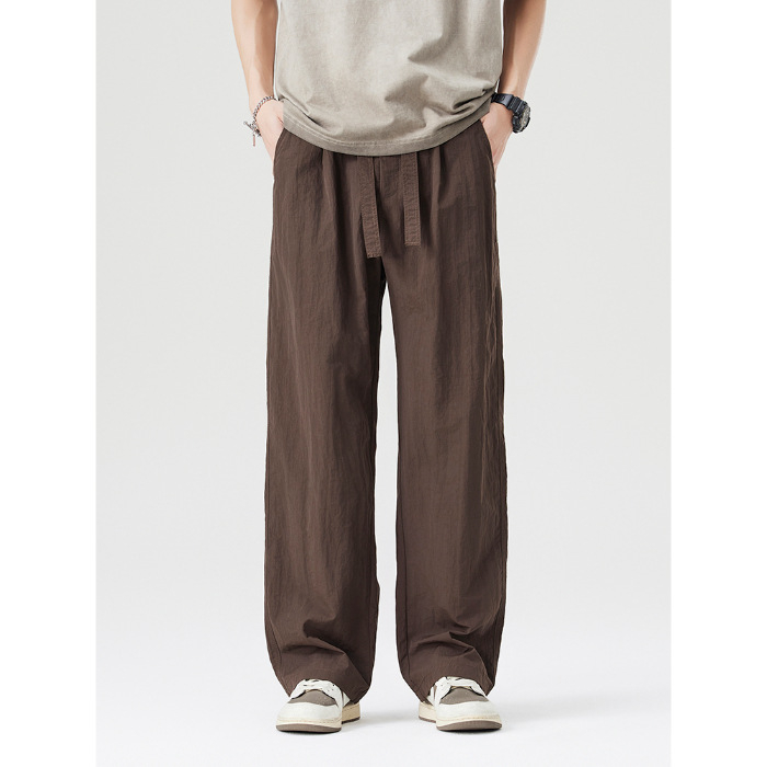 Pantaloni sport casual de bărbați din nylon, croială dreaptă lejeră, talie medie cu centură, uscare rapidă, fermoar