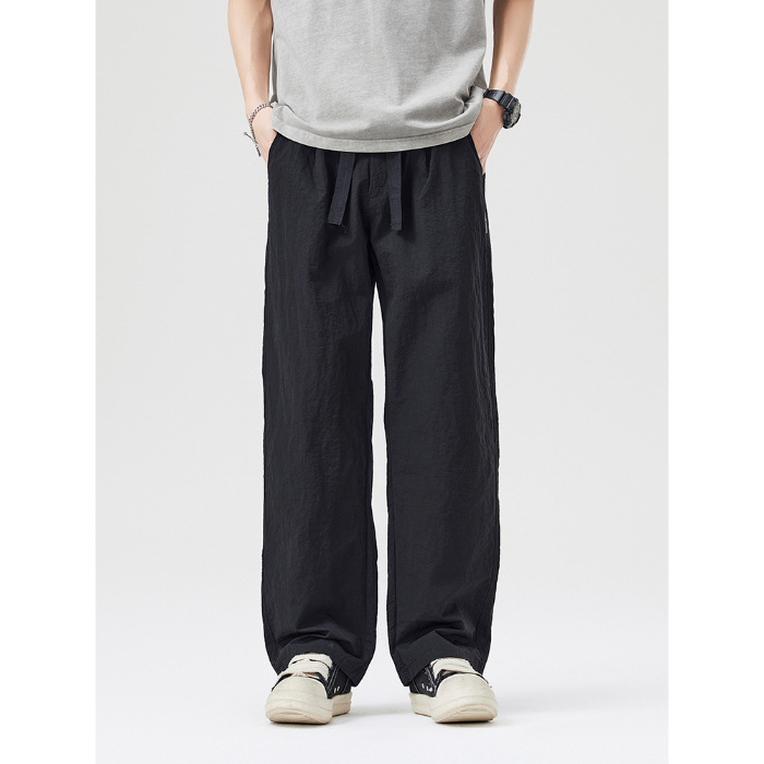 Pantaloni sport casual de bărbați din nylon, croială dreaptă lejeră, talie medie cu centură, uscare rapidă, fermoar