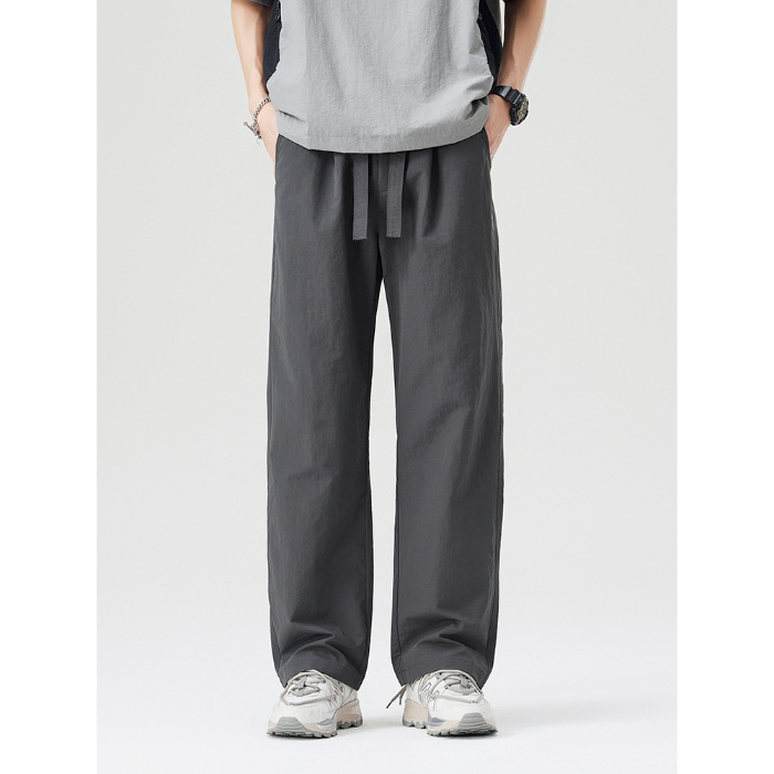 Pantaloni sport casual de bărbați din nylon, croială dreaptă lejeră, talie medie cu centură, uscare rapidă, fermoar