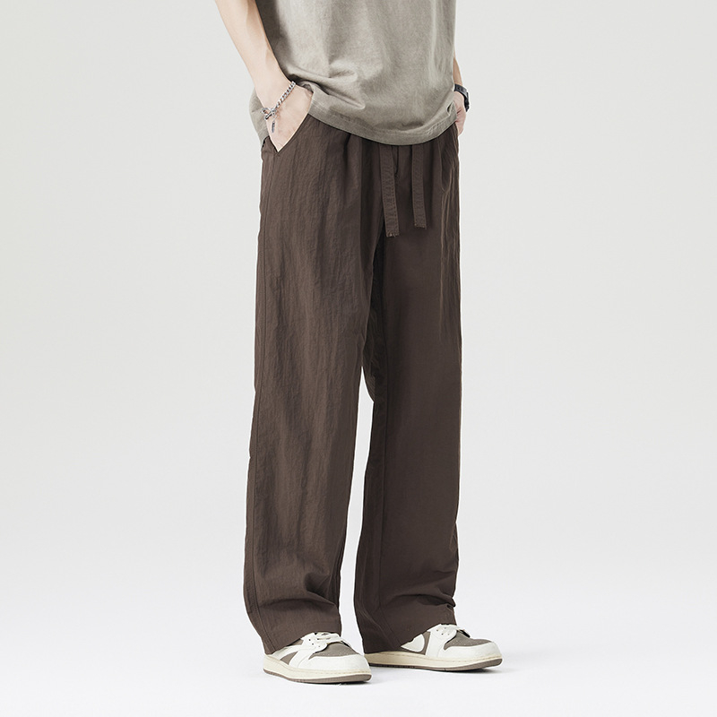 Pantaloni sport casual de bărbați din nylon, croială dreaptă lejeră, talie medie cu centură, uscare rapidă, fermoar