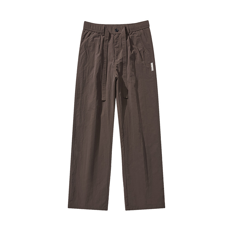 Pantaloni sport casual de bărbați din nylon, croială dreaptă lejeră, talie medie cu centură, uscare rapidă, fermoar