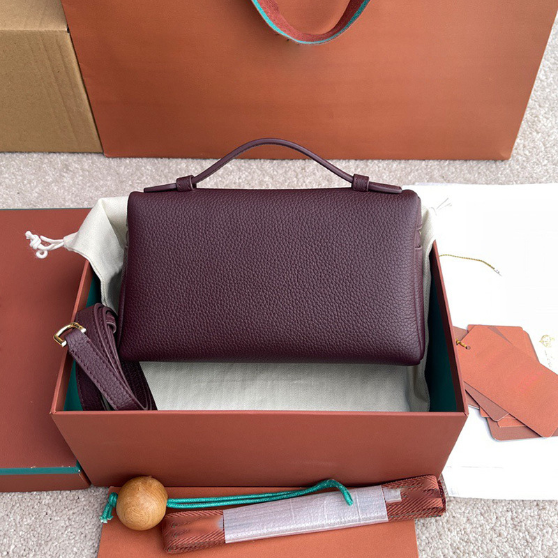 LP19 Lunch Box torbica — prava koža, vodoravni kvadratni oblik, zatvarač, teleskopska ručka, trodimenzionalna torbica