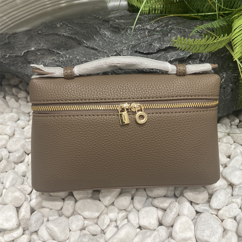 LP19 Lunch Box torbica — prava koža, vodoravni kvadratni oblik, zatvarač, teleskopska ručka, trodimenzionalna torbica