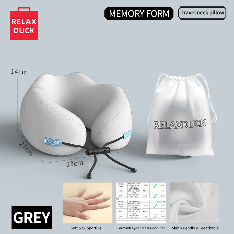 Relaxduck Pernă de gât în formă de U, spumă cu memorie, husă Milk Silk, design modern minimalist, portabil pentru călătorii