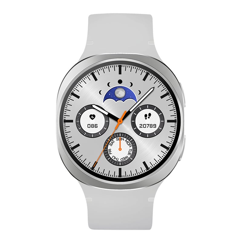 Смарт часовник GT8Max със рамка от цинкова сплав и кръгъл циферблат; здравни сензори: сърдечен ритъм, кръвно налягане, кислород в кръвта, мониторинг на съня; 1,26-инчов TFT дисплей; 7–14 дни живот на батерията; безжично зареждане; Bluetooth