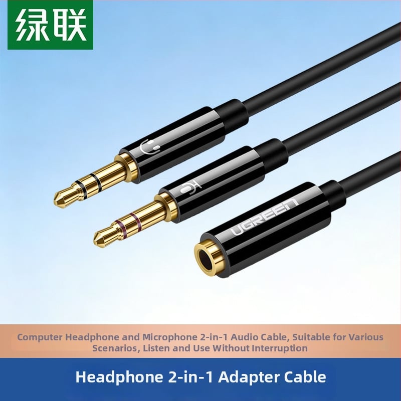 Green Union AV140 cablu audio 2-în-1 pentru căști și microfon, conectori placate cu aur, nucleu din cupru emailat, cablu din TPE, certificat ROHS