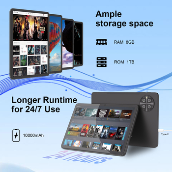 Cm8800plus üzleti tablet, Android, Quad‑core 1,5GHz, 512GB flash memória, kétkamerás, Wi‑Fi + Bluetooth