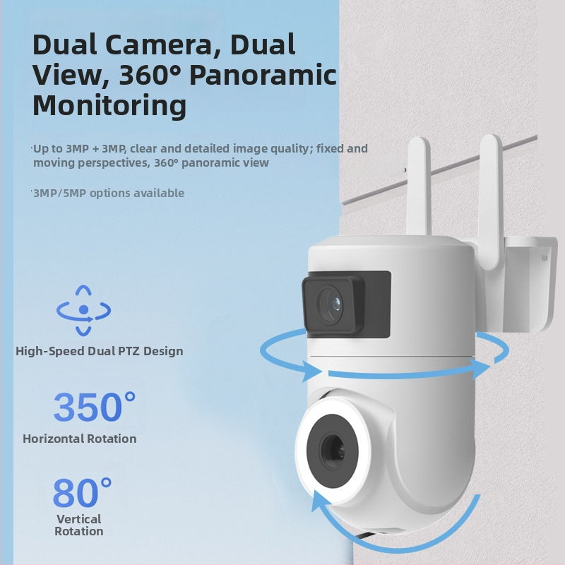 Bežična vanjska kamera za nadzor – 3 MP, dvostruki objektiv, 0,01 lux, -20 do 55 °C, napajanje 5 V
