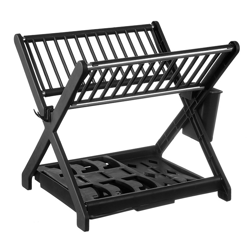 Dvostruki držač za posuđe od PP plastike s okvirom od nehrđajućeg čelika – kuhinjski odvodi organizator