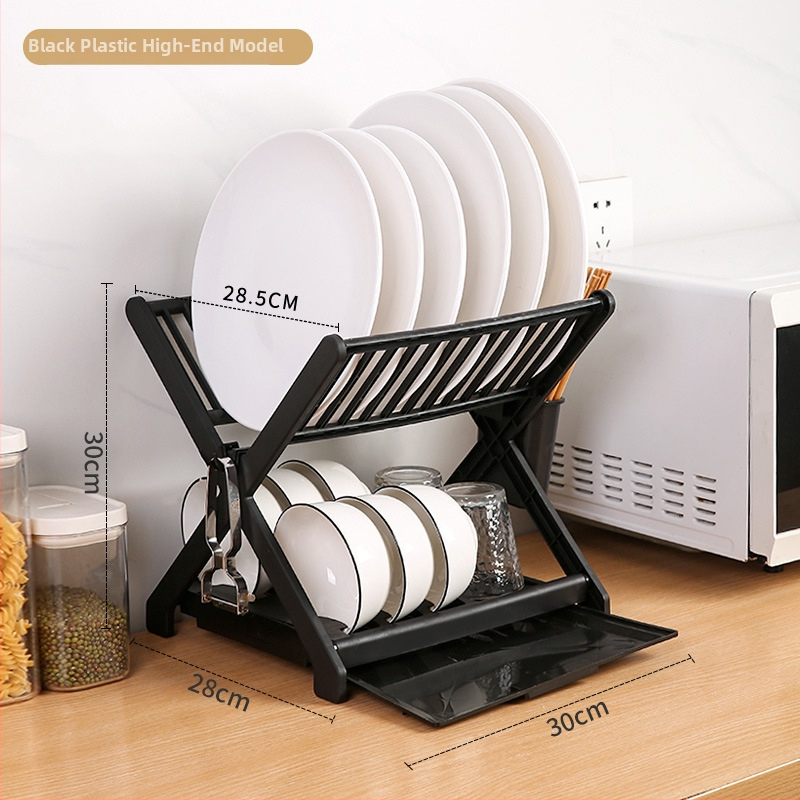 Dvostruki držač za posuđe od PP plastike s okvirom od nehrđajućeg čelika – kuhinjski odvodi organizator