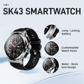 Kalobee SK43 Смарт часовник с 1,65-инч AMOLED дисплей, Bluetooth разговори, мониторинг на сърдечната честота и кислород в кръвта, живот на батерията 7–14 дни