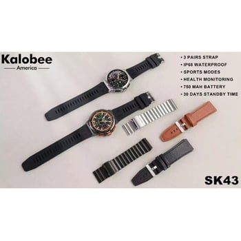 Kalobee SK43 Смарт часовник с 1,65-инч AMOLED дисплей, Bluetooth разговори, мониторинг на сърдечната честота и кислород в кръвта, живот на батерията 7–14 дни