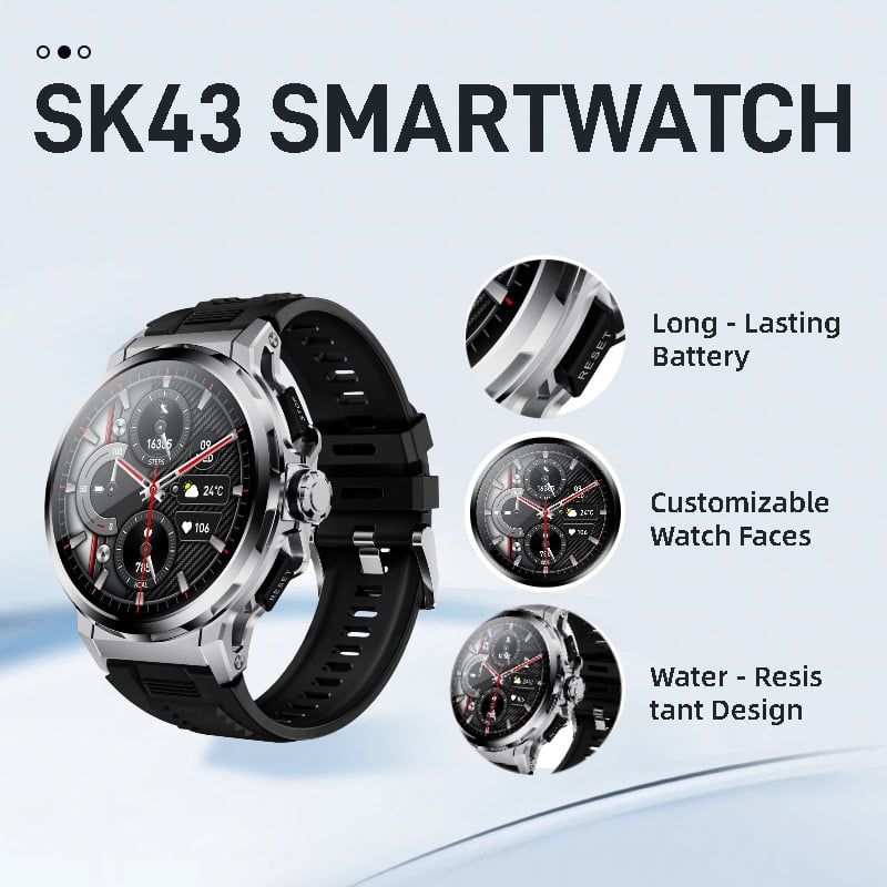 Kalobee SK43 Смарт часовник с 1,65-инч AMOLED дисплей, Bluetooth разговори, мониторинг на сърдечната честота и кислород в кръвта, живот на батерията 7–14 дни