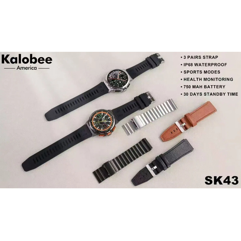 Kalobee SK43 Смарт часовник с 1,65-инч AMOLED дисплей, Bluetooth разговори, мониторинг на сърдечната честота и кислород в кръвта, живот на батерията 7–14 дни