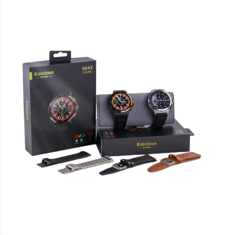 Kalobee SK43 Смарт часовник с 1,65-инч AMOLED дисплей, Bluetooth разговори, мониторинг на сърдечната честота и кислород в кръвта, живот на батерията 7–14 дни