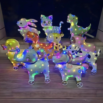 Balon s crtanim životinjama, svjetleći s kotačićima za hodanje djetetu — Materijal: aluminijska folija; Oblik: crtane životinje; Rasvjeta; Kotači