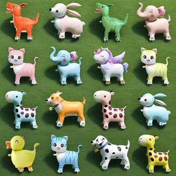 Balon s crtanim životinjama, svjetleći s kotačićima za hodanje djetetu — Materijal: aluminijska folija; Oblik: crtane životinje; Rasvjeta; Kotači