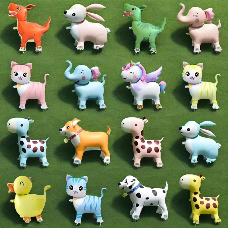 Balon s crtanim životinjama, svjetleći s kotačićima za hodanje djetetu — Materijal: aluminijska folija; Oblik: crtane životinje; Rasvjeta; Kotači