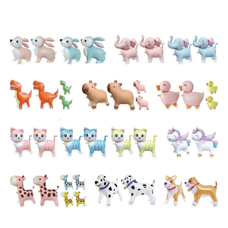 Balon s crtanim životinjama, svjetleći s kotačićima za hodanje djetetu — Materijal: aluminijska folija; Oblik: crtane životinje; Rasvjeta; Kotači