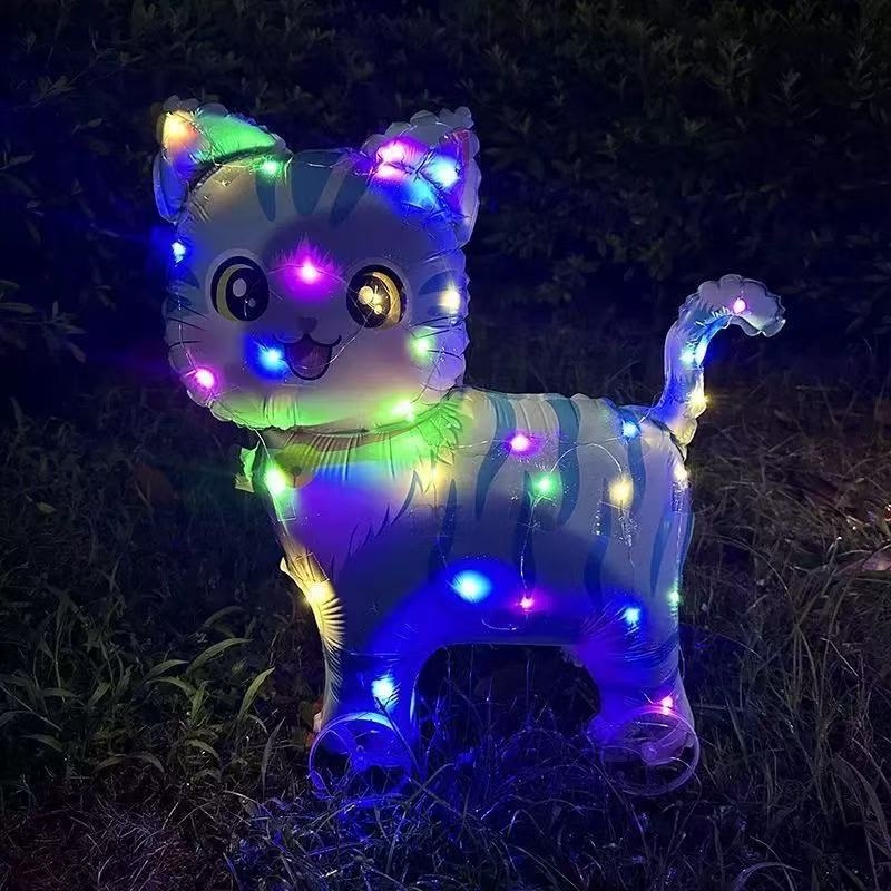 Balon s crtanim životinjama, svjetleći s kotačićima za hodanje djetetu — Materijal: aluminijska folija; Oblik: crtane životinje; Rasvjeta; Kotači