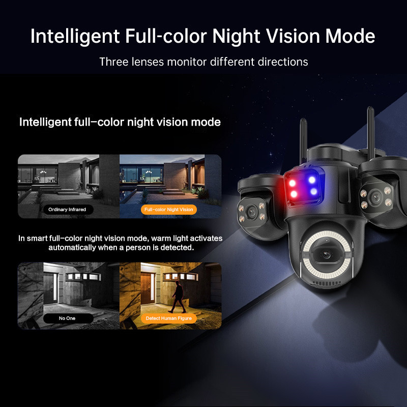 Cameră WiFi PTZ cu iluminare minimă 0.01 lux, SNR > 48 dB, utilizare indoor/outdoor, carcasă ABS, lumină de avertizare