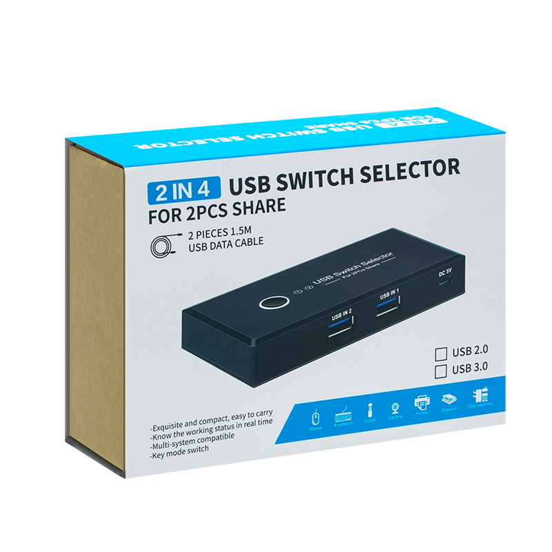 USB ключ превключвател за споделяне на USB 3.0 между два компютъра, 2-в-4, кабел 1,5 м, резолюция 1080, Windows 7 съвместим