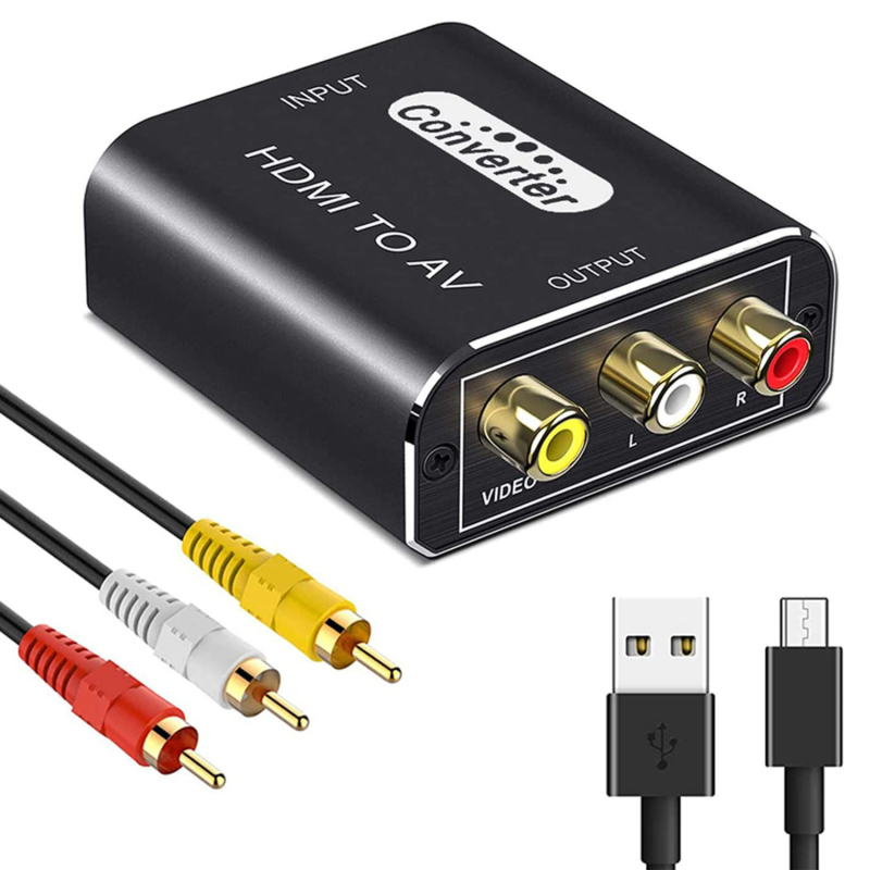 HDMI към AV конвертор HA-308A, 1080P, USB захранване, съвместим с различни приставки и DVD плейъри