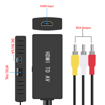 HDMI na AV prepínač a digitálny-analógový prevodník, 1080P, USB napájací kábel 1 m, AV kábel 0,5 m, podpora riadenia napájania