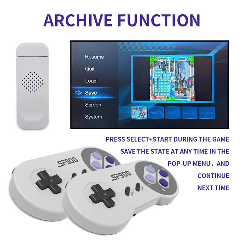 SF900 gaming konzola s retro HD dizajnom, televizijska kompatibilnost, dva bežična kontrolera, 4GB memorije