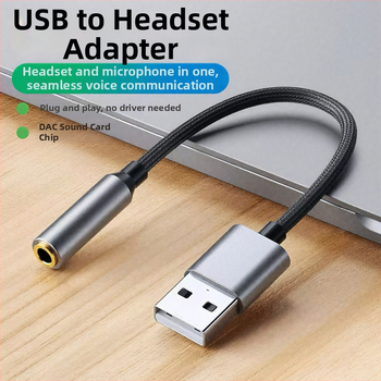 USB na 3,5 mm audio adaptér kábel – bez ovládačov, dvojitý konektor pre slúchadlá a mikrofón, zvuková karta konvertor