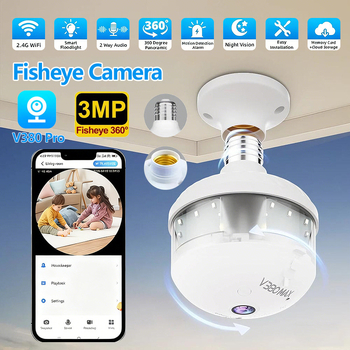 V380 Cameră Fisheye Wireless - Panoramă 360°, 3MP/2K, obiectiv 4 mm, alarmă pentru urmărirea persoanelor, vizionare noapte IR 15 m