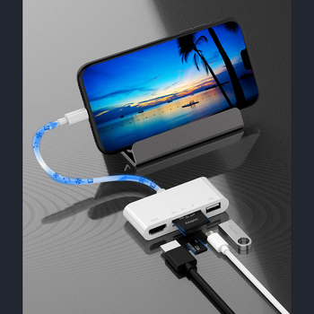ESYNC Apple na HDMI 5u1 hub pretvarač za zrcaljenje zaslona: HDMI, SD/TF, USB, PD; kompatibilan s iOS, 1920x1080, videokonferencija