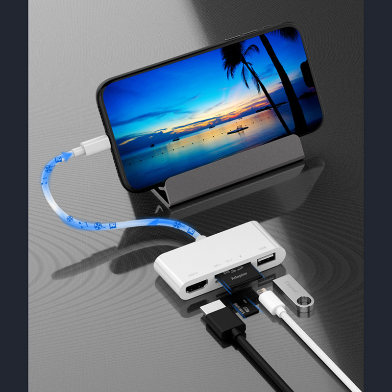 ESYNC Apple na HDMI 5u1 hub pretvarač za zrcaljenje zaslona: HDMI, SD/TF, USB, PD; kompatibilan s iOS, 1920x1080, videokonferencija