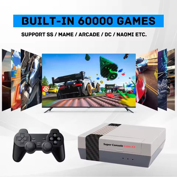 Konzola za videoigre s retro dizajnom, 64 GB memorije, Android TV + EmuELEC, HDMI/AV/USB 2.0, reprodukcija videa