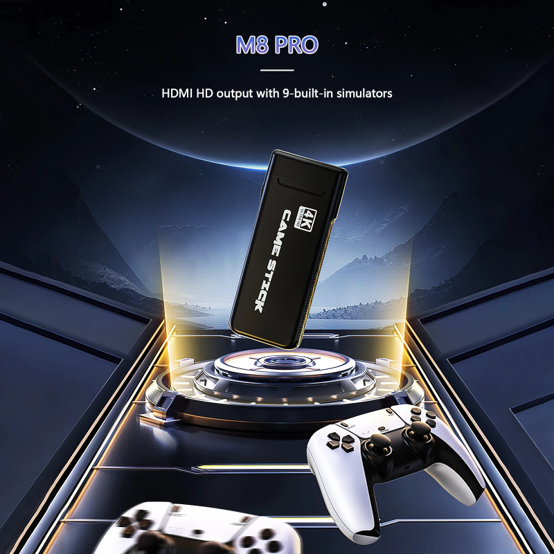 M8 PRO kućna TV konzola za igre s bežičnim dvostrukim kontrolerima 2.4G, 64GB memorije, 20000 ugrađenih igara, HDMI