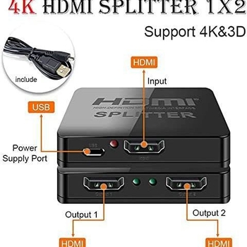 HDMI splitter 1×4 cu suport 4Kx2K | 1 intrare, 4 ieșiri | cablu de alimentare inclus