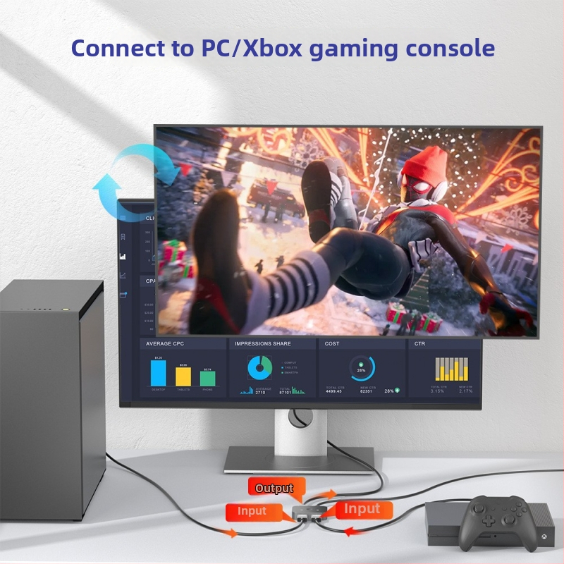 HDMI prekidač, 2 ulaza 1 izlaz, 4K60Hz, 18Gbps, PI12221 čip