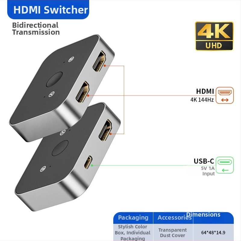 HDMI prekidač, 2 ulaza 1 izlaz, 4K60Hz, 18Gbps, PI12221 čip