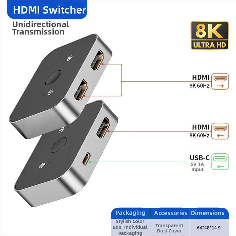 HDMI prekidač, 2 ulaza 1 izlaz, 4K60Hz, 18Gbps, PI12221 čip